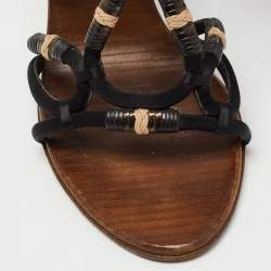 Pre Owned Bottega Veneta Black Satin Strappy Sandals Size 38.5