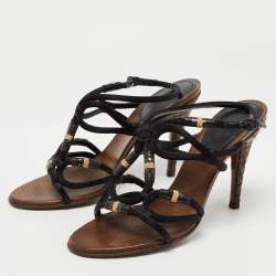 Pre Owned Bottega Veneta Black Satin Strappy Sandals Size 38.5
