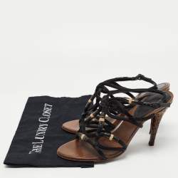 Pre Owned Bottega Veneta Black Satin Strappy Sandals Size 38.5