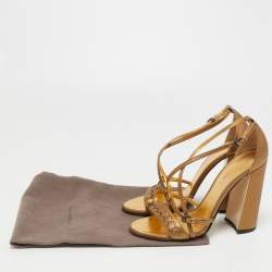مملوكة مسبقًا Bottega Veneta Metallic Intrecciato Leather Block Heel Slingback Sandals Size 38