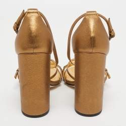 مملوكة مسبقًا Bottega Veneta Metallic Intrecciato Leather Block Heel Slingback Sandals Size 38