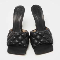 Pre Owned Bottega Veneta Black Quilted Leather Lido Slide Sandals Size 39