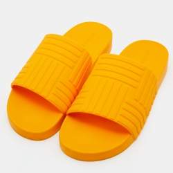 مملوكة مسبقًا Bottega Veneta Bright Orange Rubber Flat Slides Size 40