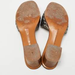 Pre Owned Bottega Veneta Metallic Grey Intrecciato Leather Ravello Slide Sandals Size 40