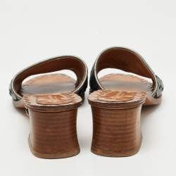 Pre Owned Bottega Veneta Metallic Grey Intrecciato Leather Ravello Slide Sandals Size 40