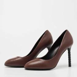 Pre Owned Bottega Veneta Brown Leather Round Toe Pumps Size 38.5