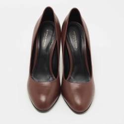 Pre Owned Bottega Veneta Brown Leather Round Toe Pumps Size 38.5