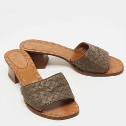 Bottega Veneta Brown Leather Ravello Slide Sandals Size 36