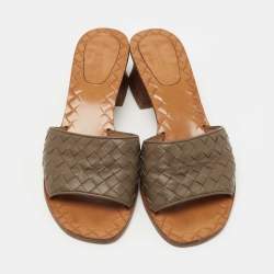 Bottega Veneta Brown Leather Ravello Slide Sandals Size 36