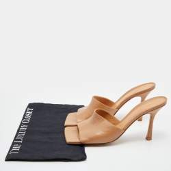 Pre Owned Bottega Veneta Light Brown Leather Stretch Slide Sandals Size 40
