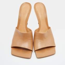 Pre Owned Bottega Veneta Light Brown Leather Stretch Slide Sandals Size 40