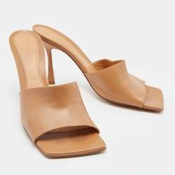 Pre Owned Bottega Veneta Light Brown Leather Stretch Slide Sandals Size 40