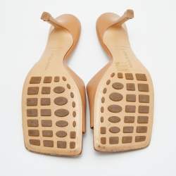 Pre Owned Bottega Veneta Light Brown Leather Stretch Slide Sandals Size 40