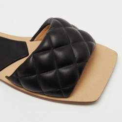 Pre Owned Bottega Veneta Black Leather Flat Slides Size 38