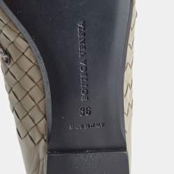 Pre Owned Bottega Veneta Grey Intrecciato Leather and Watersnake Leather Collapsible Smoking Slippers Size 36