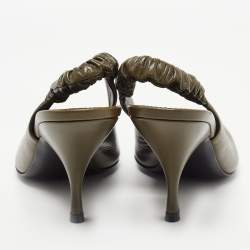 Pre Owned Bottega Veneta Olive Green Leather Slingback Pumps Size 37.5