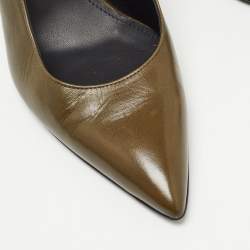 Pre Owned Bottega Veneta Olive Green Leather Slingback Pumps Size 37.5