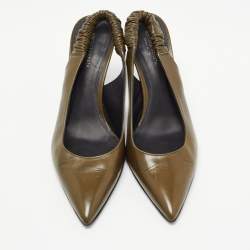 Pre Owned Bottega Veneta Olive Green Leather Slingback Pumps Size 37.5