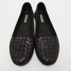 Pre Owned Bottega Veneta Black Intrecciato Leather Smoking Slippers Size 36