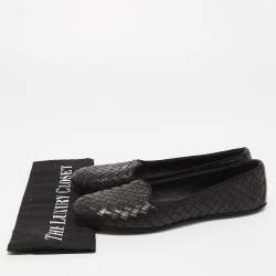 Pre Owned Bottega Veneta Black Intrecciato Leather Smoking Slippers Size 36