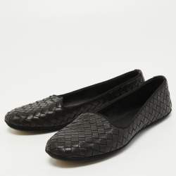 Pre Owned Bottega Veneta Black Intrecciato Leather Smoking Slippers Size 36