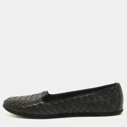 Pre Owned Bottega Veneta Black Intrecciato Leather Smoking Slippers Size 36