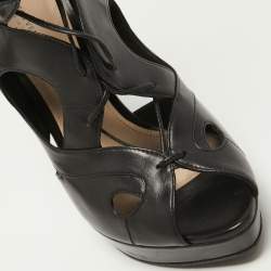 مملوكة مسبقًا Bottega Veneta Black Leather Cage Platform Sandals Size 40 
