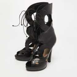 مملوكة مسبقًا Bottega Veneta Black Leather Cage Platform Sandals Size 40 