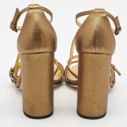 مملوكة مسبقًا Bottega Veneta Metallic Intrecciato Leather Block Heel Slingback Sandals Size 37.5