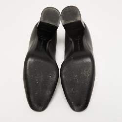 Pre Owned Bottega Veneta Black Leather Block Heel  Pumps Size 37.5
