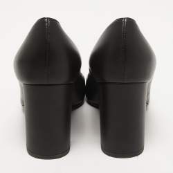 Pre Owned Bottega Veneta Black Leather Block Heel  Pumps Size 37.5
