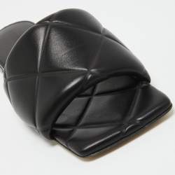 Pre Owned Bottega Veneta Black Leather Flat Slides Size 38 