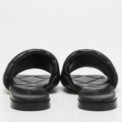 Pre Owned Bottega Veneta Black Leather Flat Slides Size 38 
