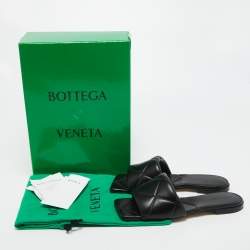 Pre Owned Bottega Veneta Black Leather Flat Slides Size 38 