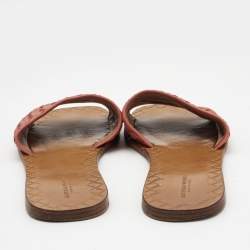 Pre Owned Bottega Veneta Pink Intrecciato Leather Flat Slides Size 41