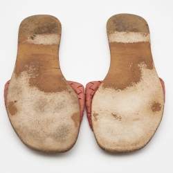 Pre Owned Bottega Veneta Pink Intrecciato Leather Flat Slides Size 41