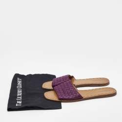 Pre Owned Bottega Veneta Purple Leather Flat Slide Size 41