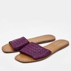 Pre Owned Bottega Veneta Purple Leather Flat Slide Size 41