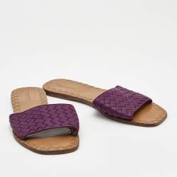 Pre Owned Bottega Veneta Purple Leather Flat Slide Size 41