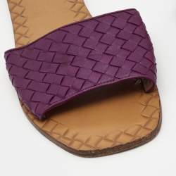 Pre Owned Bottega Veneta Purple Leather Flat Slide Size 41