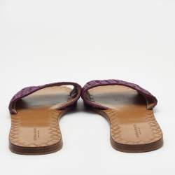 Pre Owned Bottega Veneta Purple Leather Flat Slide Size 41