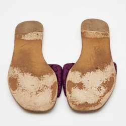 Pre Owned Bottega Veneta Purple Leather Flat Slide Size 41