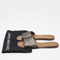 Bottega Veneta Metallic Leather Flat Slide Size 41