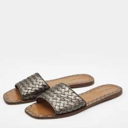 Bottega Veneta Metallic Leather Flat Slide Size 41