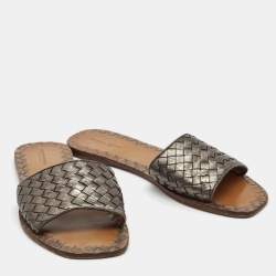 Bottega Veneta Metallic Leather Flat Slide Size 41