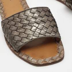 Bottega Veneta Metallic Leather Flat Slide Size 41