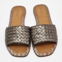 Bottega Veneta Metallic Leather Flat Slide Size 41