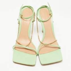 Pre Owned Bottega Veneta Green Leather Chain Ankle Strap Sandals Size 39