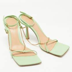 Pre Owned Bottega Veneta Green Leather Chain Ankle Strap Sandals Size 39