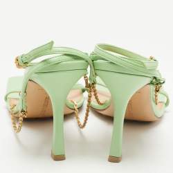 Pre Owned Bottega Veneta Green Leather Chain Ankle Strap Sandals Size 39